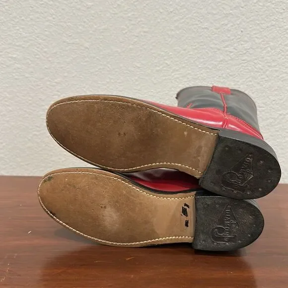 💙♥️ Vintage Diamond J Red & Navy Justin Roper Cowboy Boots - Picture 4 of 9